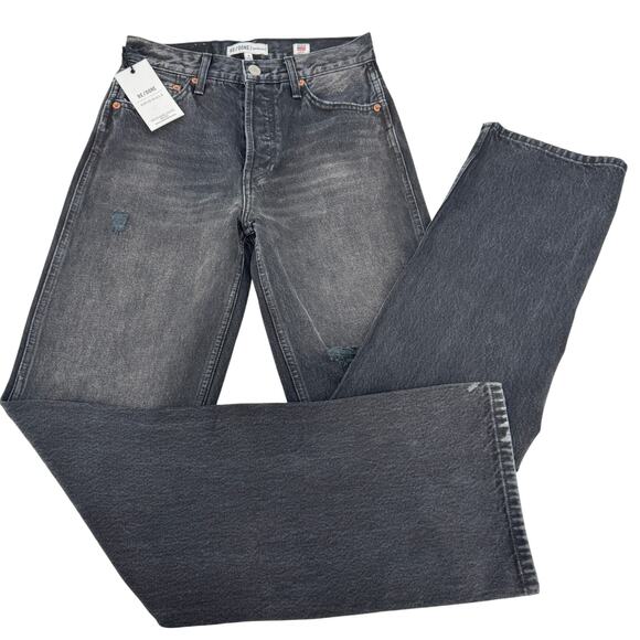 RE/DONE High Rise Straight Loose Rigid Distressed Jeans Black Size 25 NEW - Picture 4 of 16